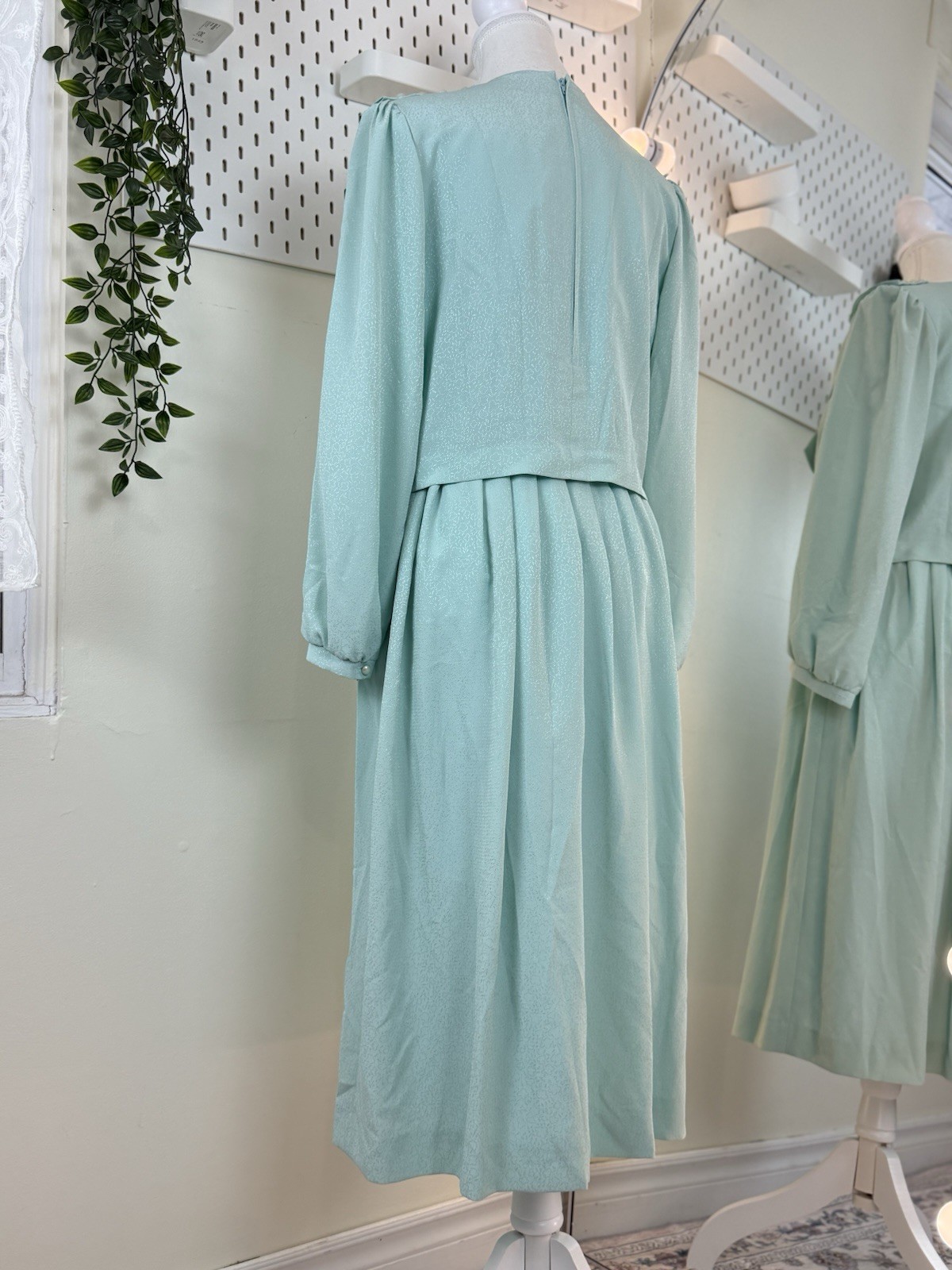 Fransoise Bow Neck Midi Dress Long Sleeve Pearl Button Detail Pleated Skirt