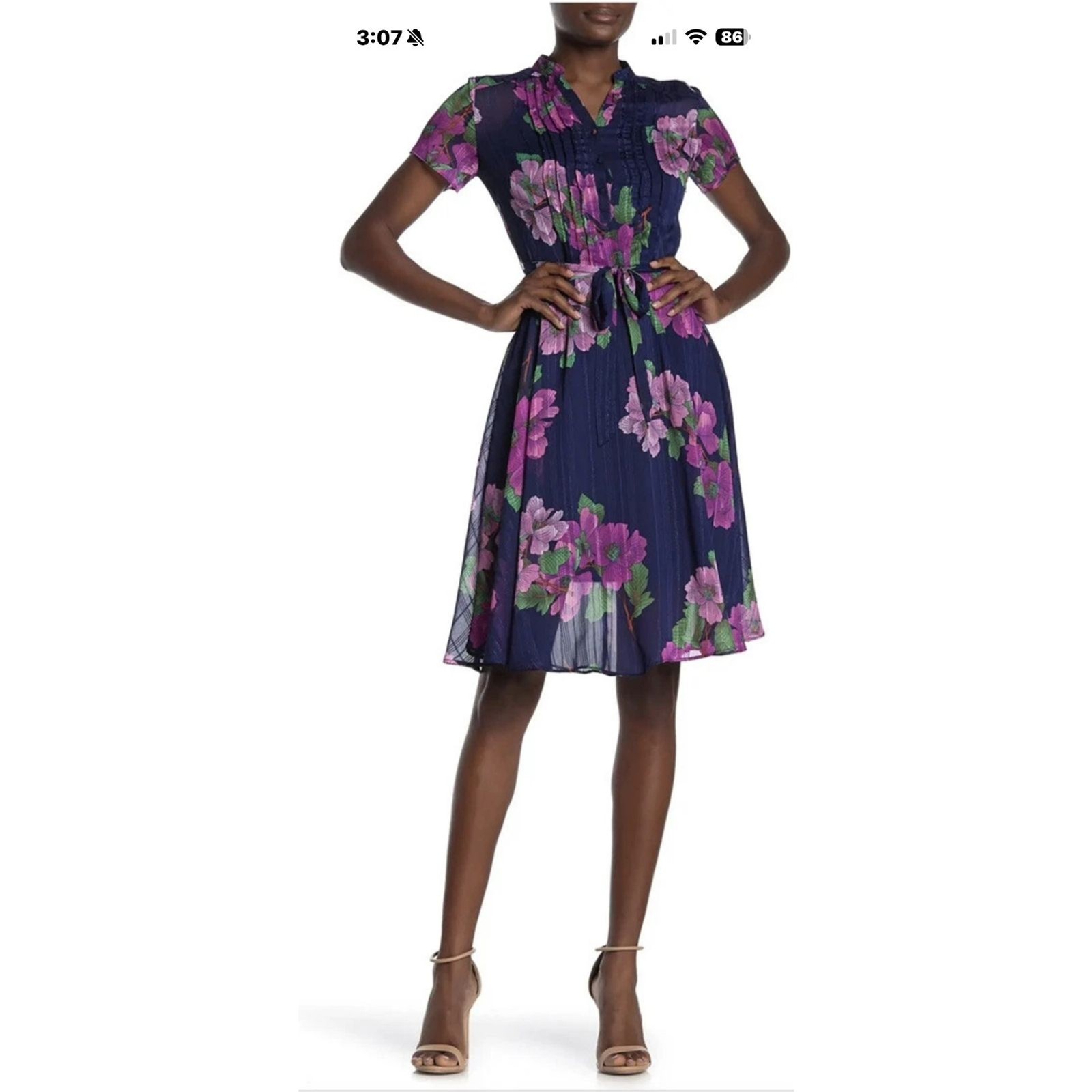 Nanette Lepore Navy & Pink Floral A-line Dress Sz 6
