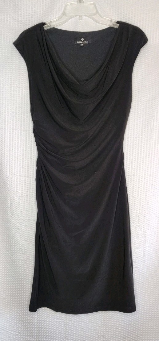 Ronni Nicole Litle Black Dress Ruched Lined Bodycon Cowl Neck Women’s 8