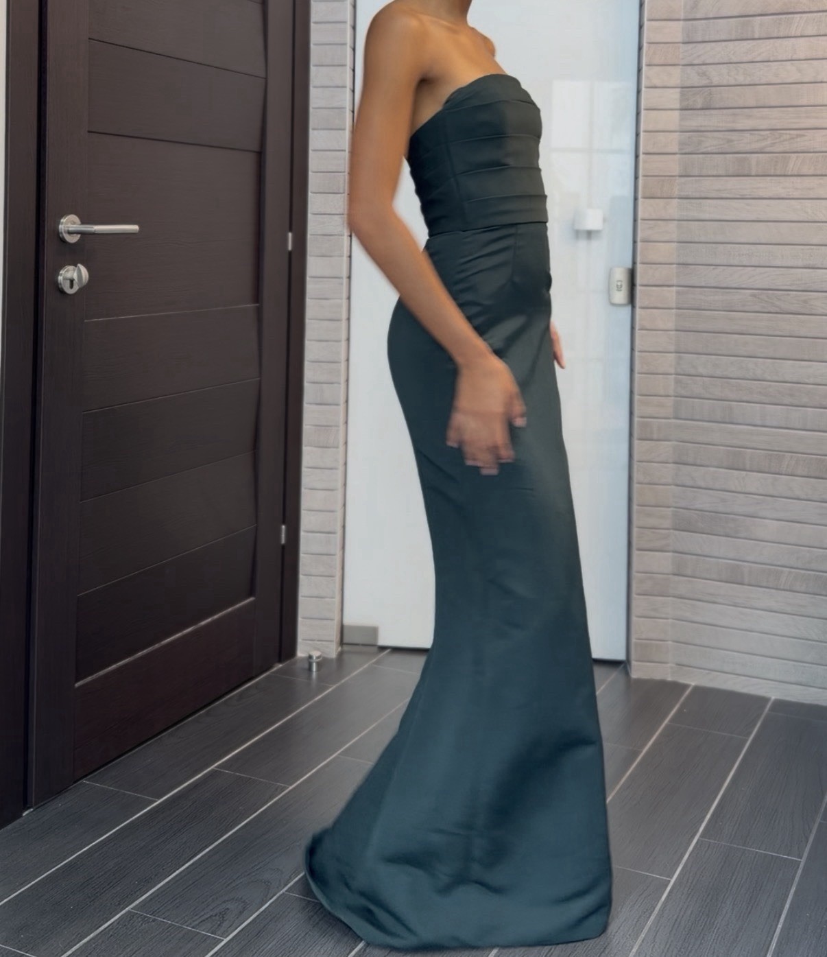 Amsale Strapless Dark Teal Column Evening Gown Size 00