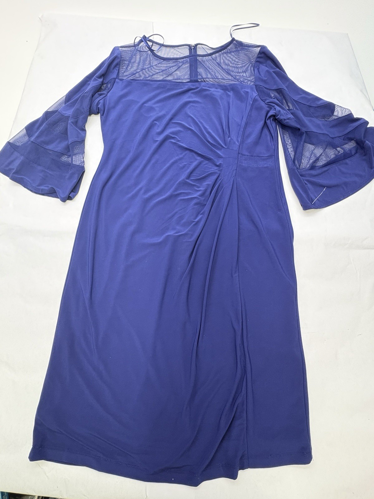 R&M Richards Womens 14 Royal Blue Formal Dress Mesh Bell Sleeve Cocktail Party
