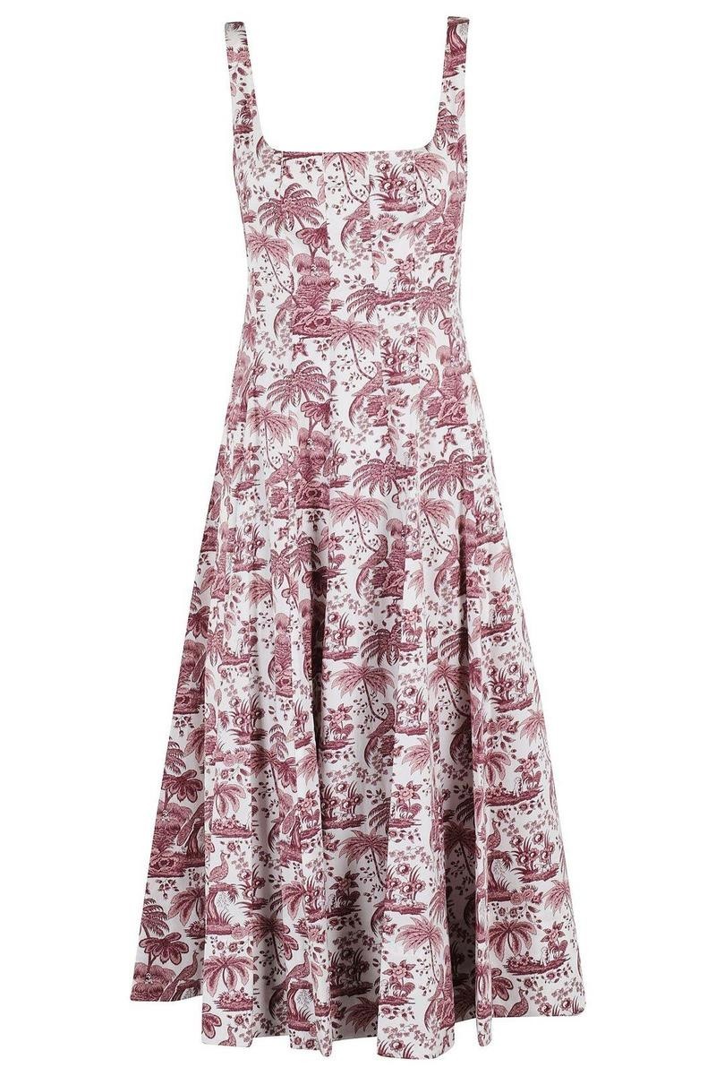 STAUD wells burgundy & white toile pattern sleeveless midi dress sz US4 AU8 euc