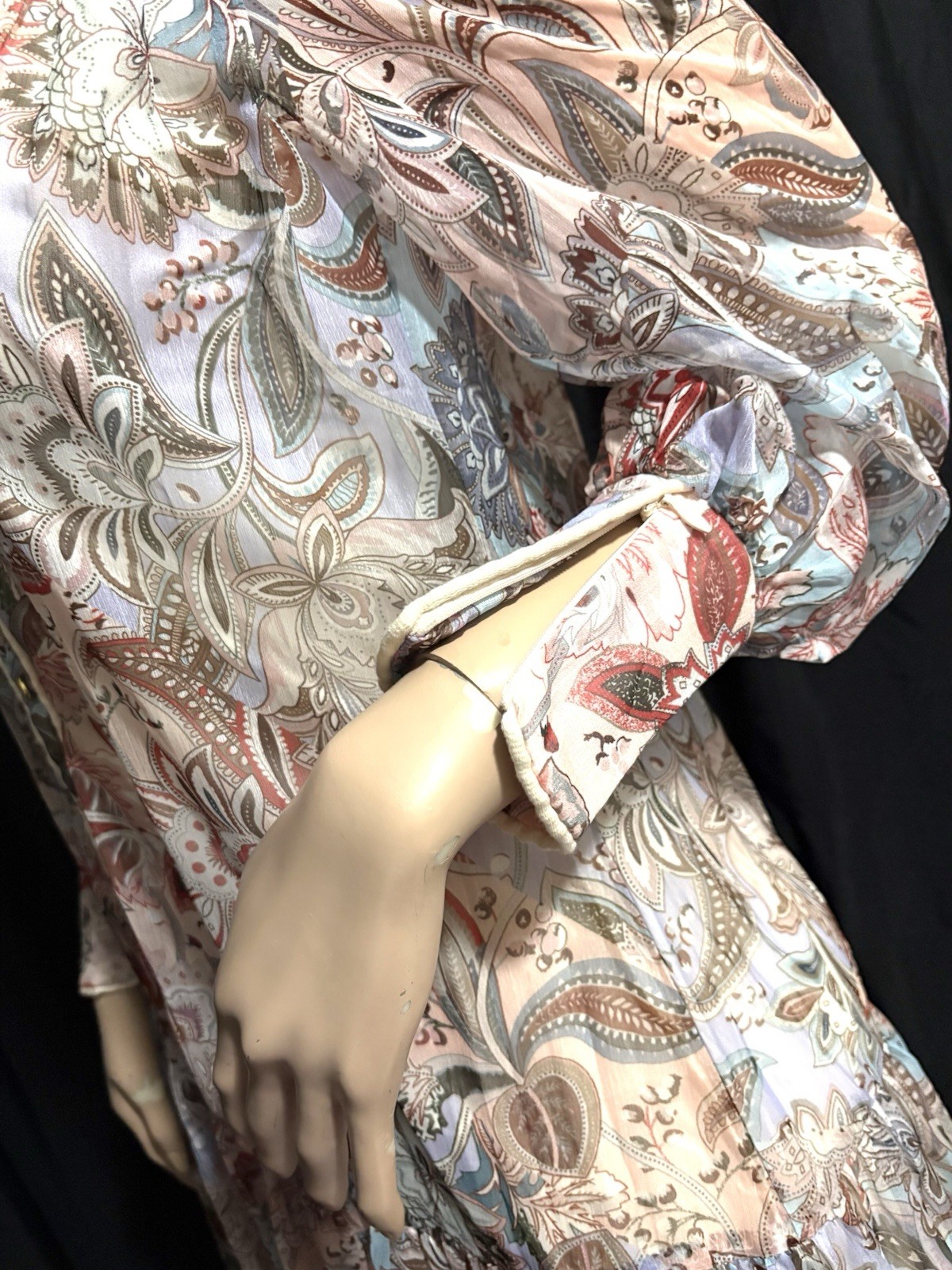 UNKNOWN JACOBEAN PRINT GEORGETTE W/SLIP IVORY, COPPER + MULTI, MAXI DRESS SMALL
