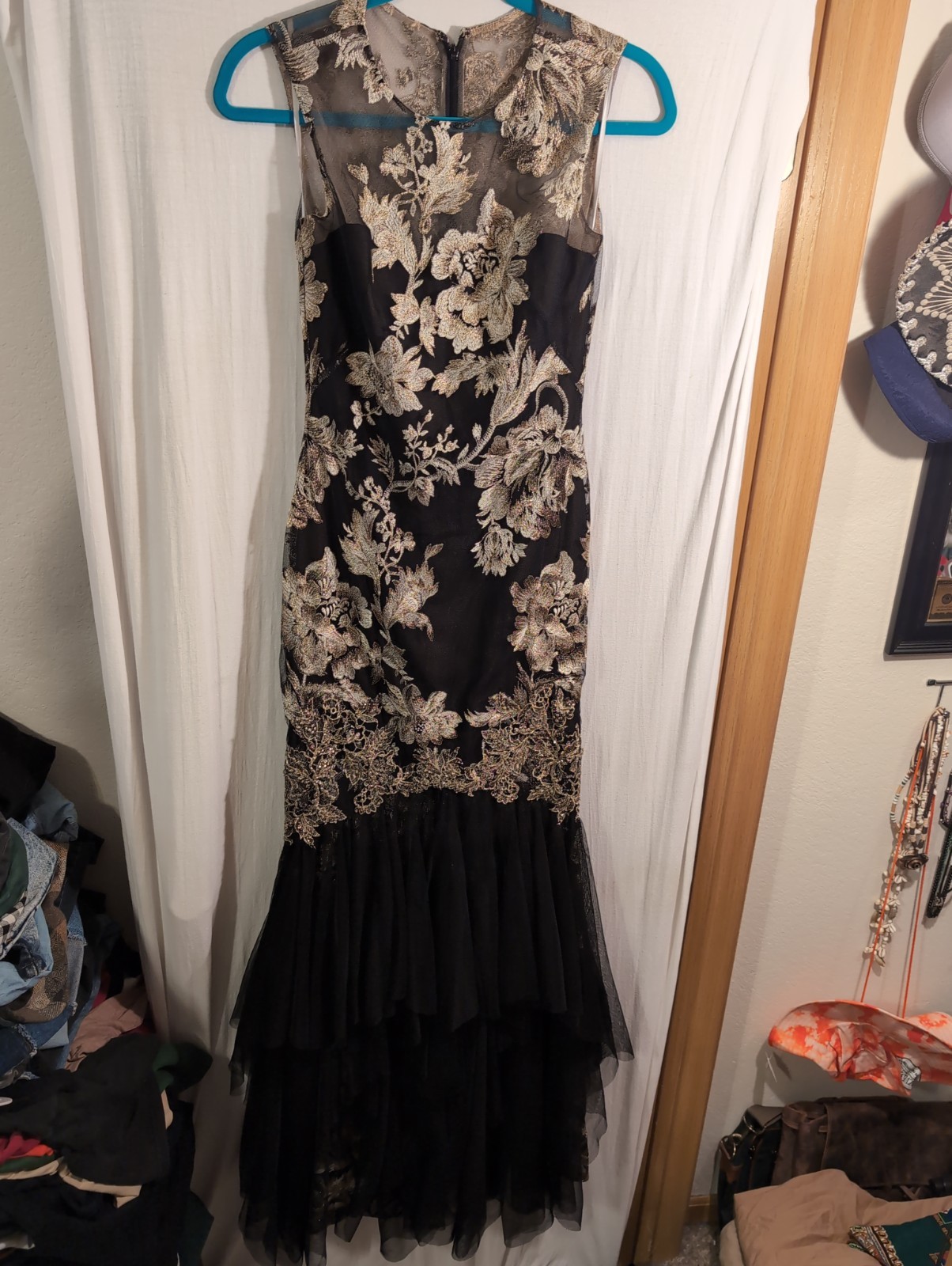 Marchesa Notte Floral Embroidered Gown Mermaid Midi Maxi Dress, Size 0