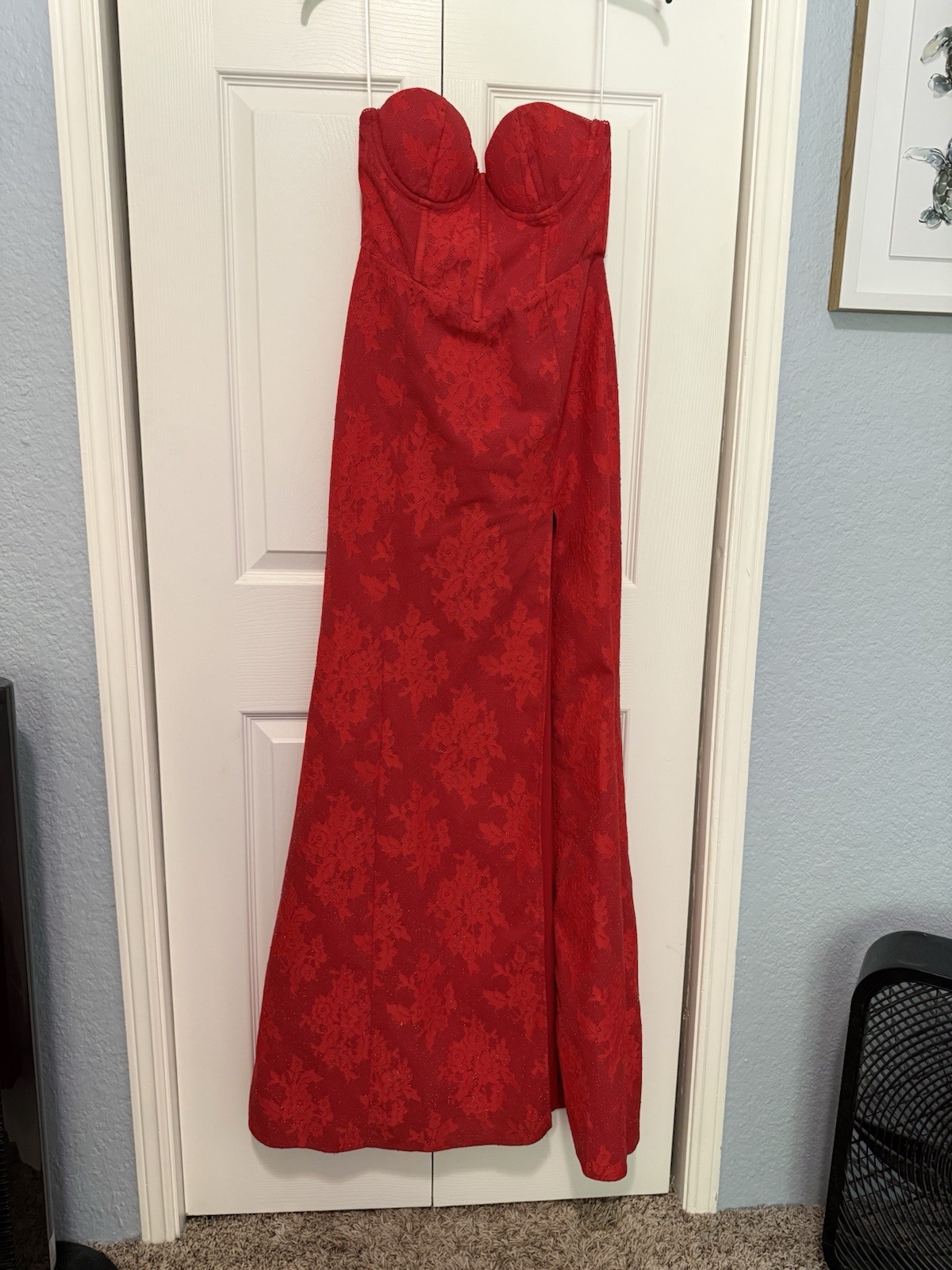 Dear Emilia Red Lace Strapless Sweetheart Corset Lace-Up Back Long Gown S