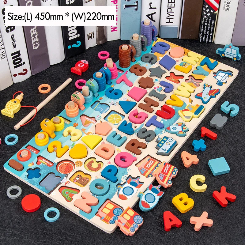 Kids Montessori Math Toys For Toddlers Educational Wooden Puzzle Fishing Toys