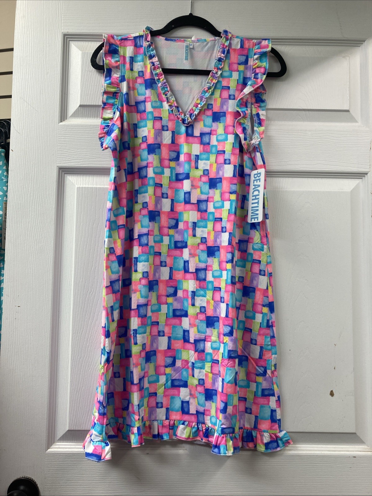 Lulu B L Colorful Shapes Dress With Ruffle Hem Upf50