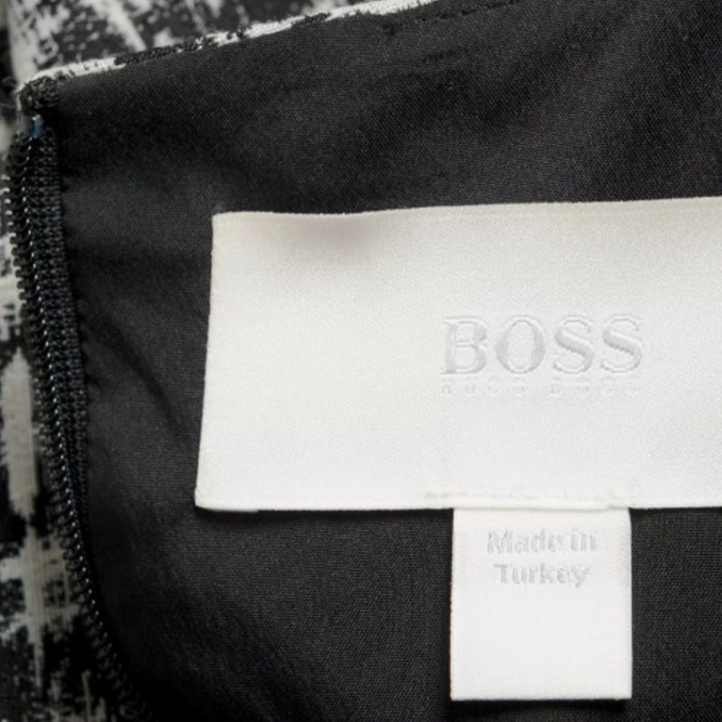Hugo Boss Black White Polyester Cotton Fitted Career Sheath Dress | Size 0
