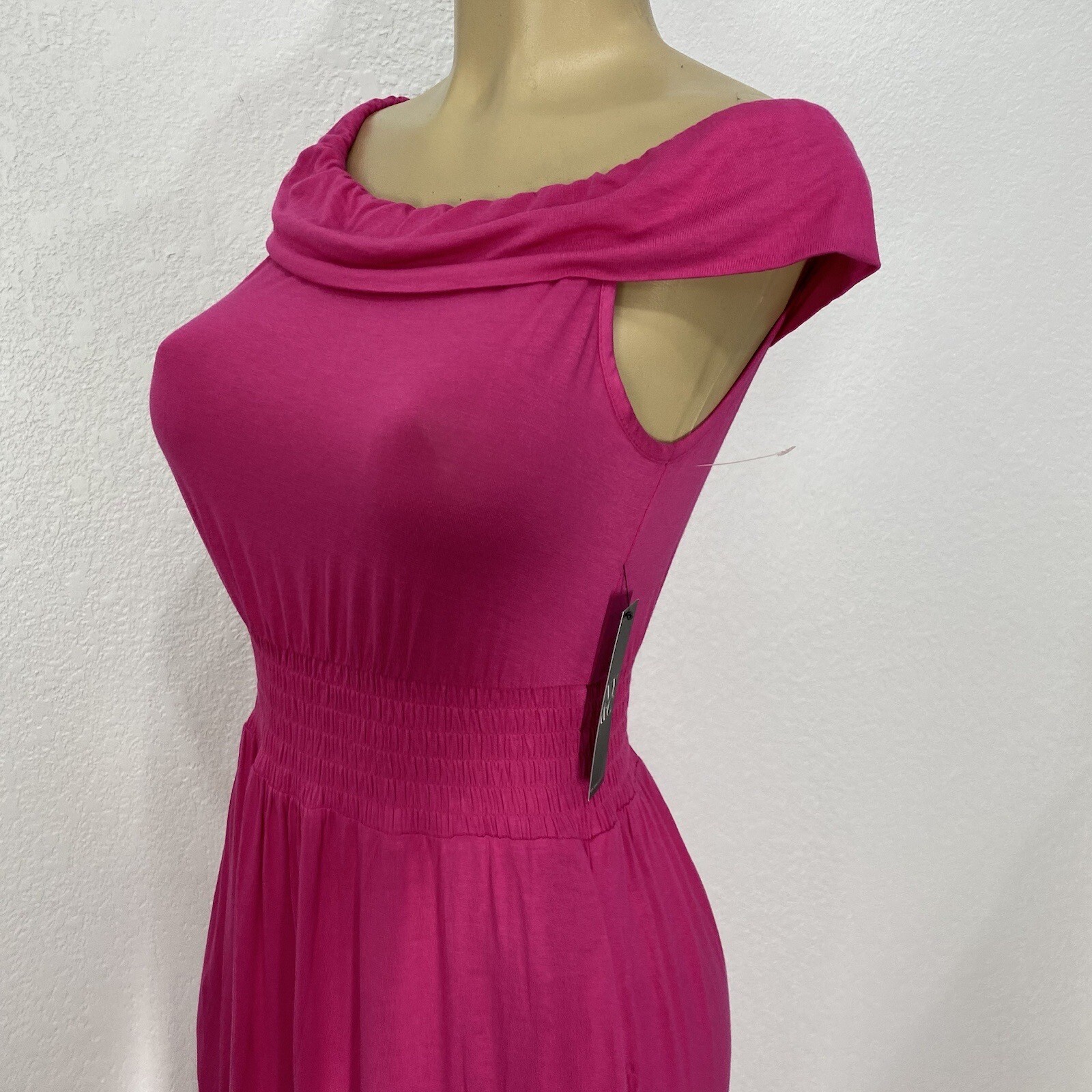 NY&C Pink Pullover Knit Pocketed Maxi Dress Womens Size XS Casual Off Shoulders