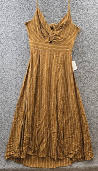 1.STATE Linen Blend Printed Twist-Front Sleeveless Maxi Dress Womens L Sunflower