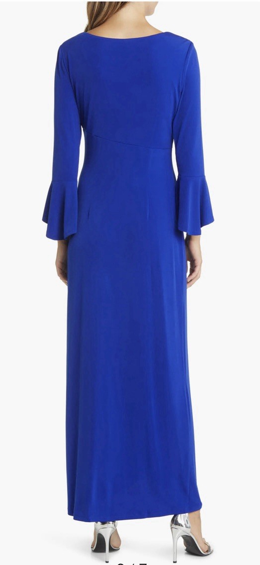 Connected Apparel Bell Sleeve Gathered Waist Gown Sz 6 Deep Cobalt Blue