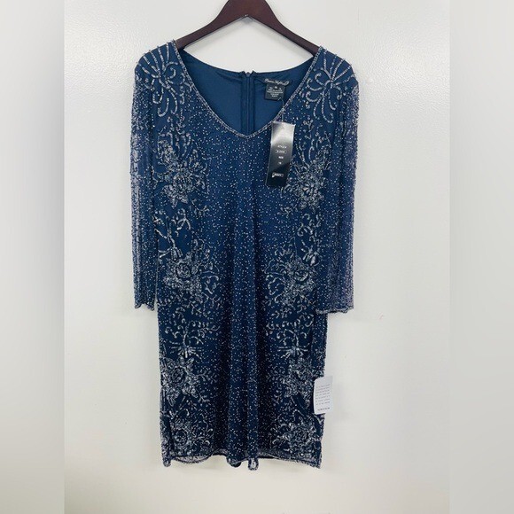 PISARRO NIGHTS Women’s 100% Rayon Sequins Blue Dress SIZE: 16