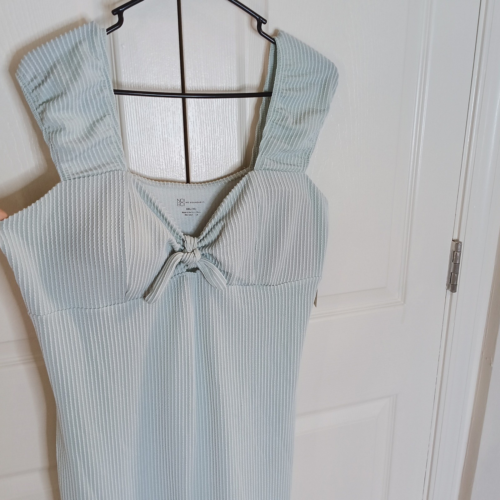 No Boundaries Light Blue Textured Midi Dress XXL 19 Tie Front Stretch Bodycon