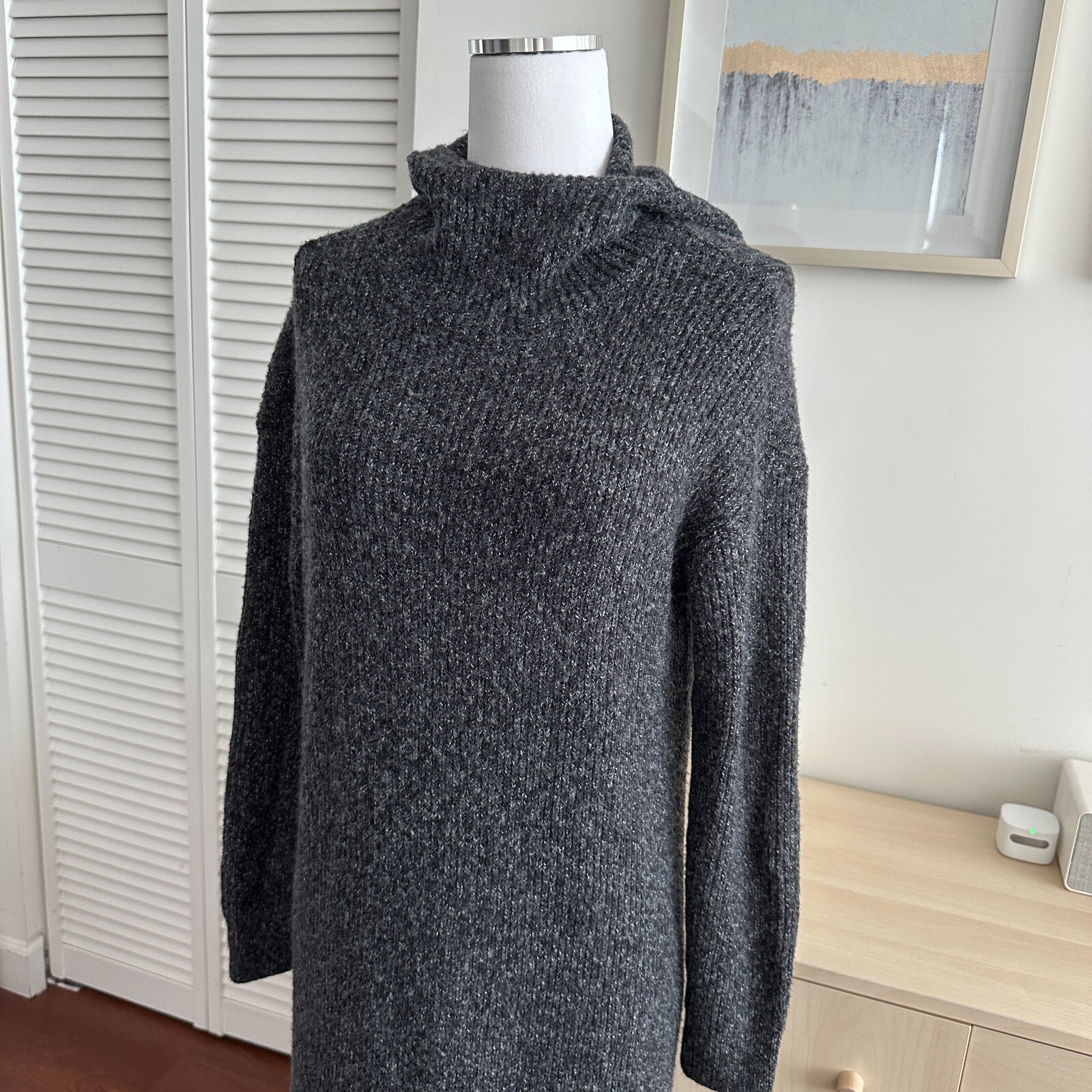 Haven Well Within Sweater Dress XS Gray Rib Kit Midi Hooded Lounge Minimalist
