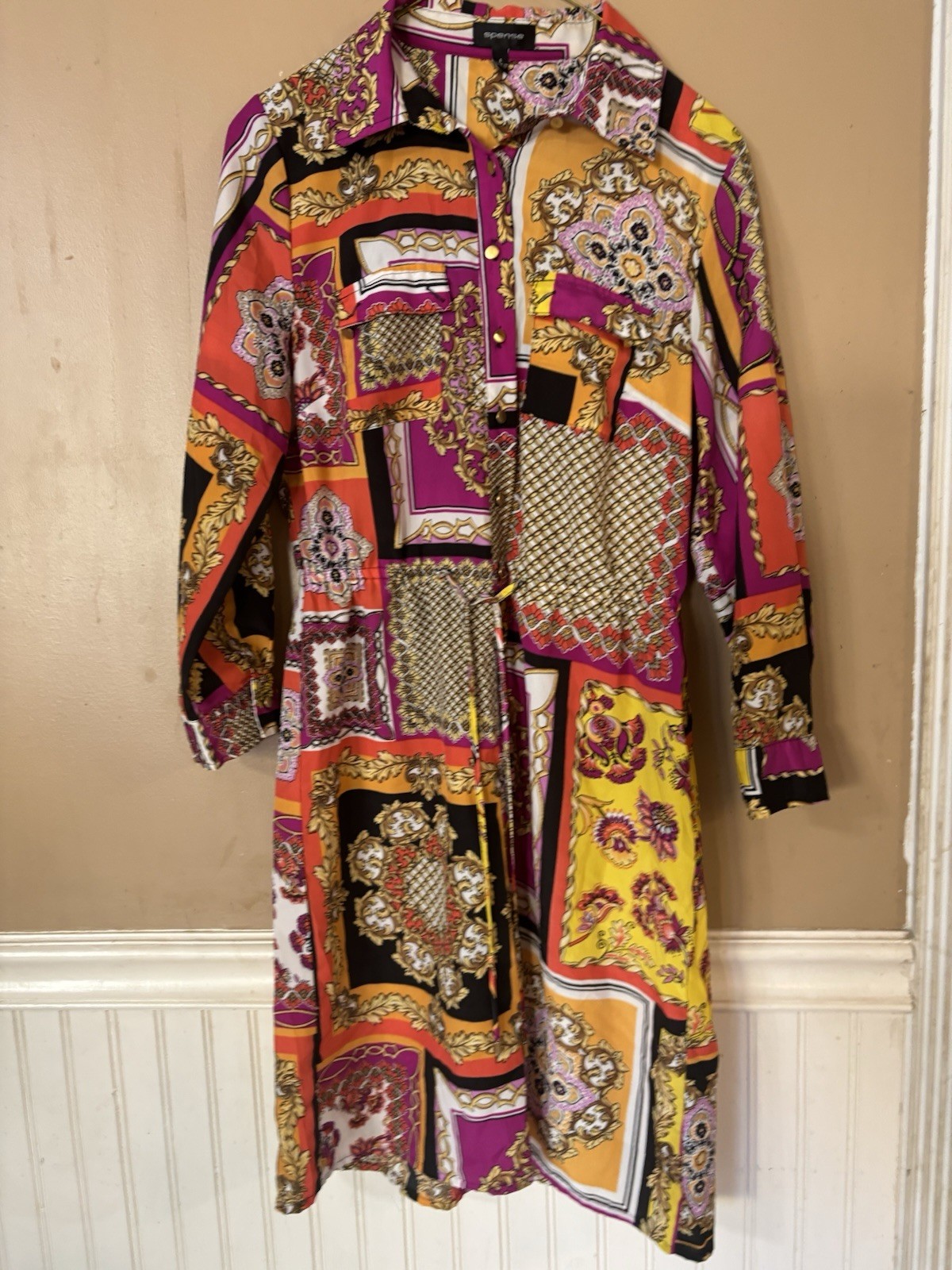 Spense Designer Inspired Print Italian Baroque Dress Magenta Mustard Size 4
