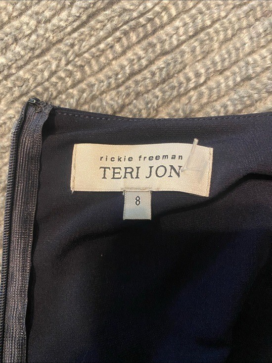 Ricky Freeman by Teri Jon 3/4 sleeve navy tafetta fit & flare dress 8