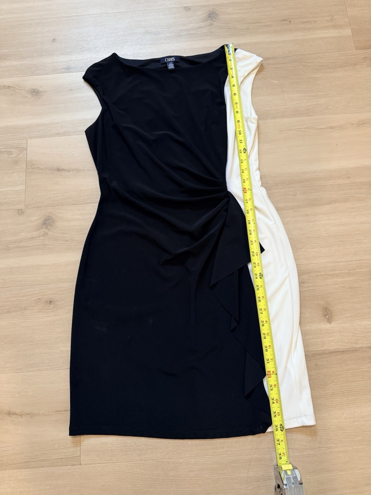 Chaps Black White Colorblock Sheath Dress Large Ruched Career Cocktail