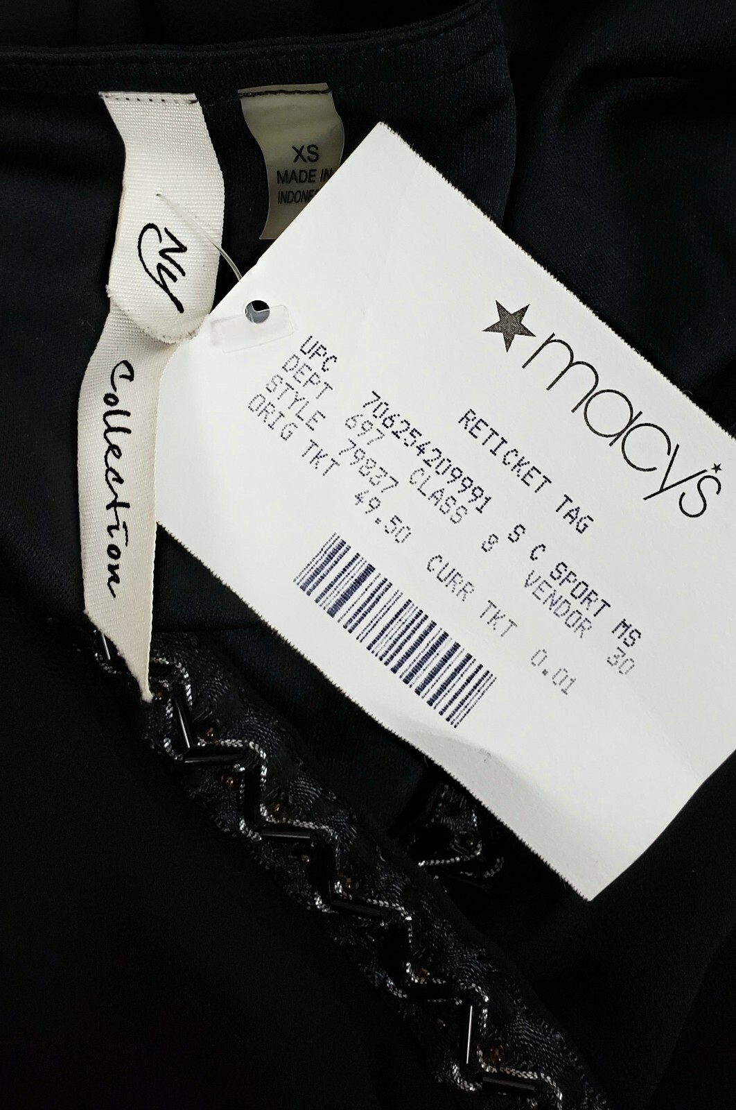 NY Collection Maxi Dress Black Long Sleeve Beaded V Neck Tier Ruffle NWT Flaw XS