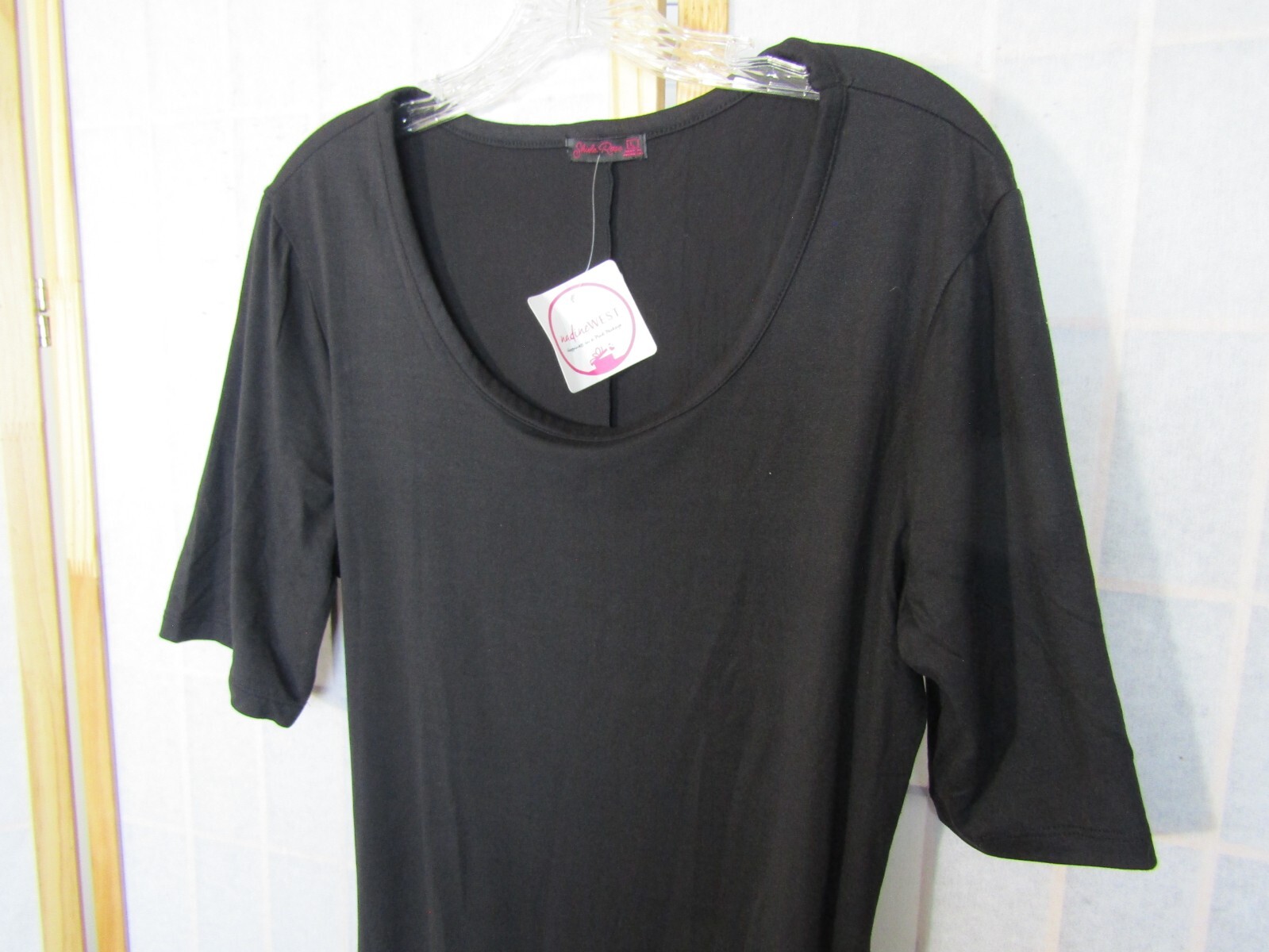 NWT Shiela Rose Black Solid Short Sleeve Poly/Spandex A-Line Dress Women’s L