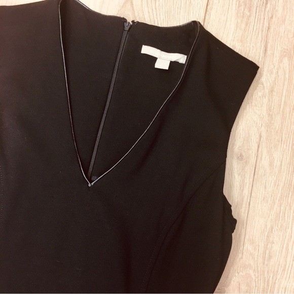 Banana Republic professional black faux leather trim dress 2 quiet luxury