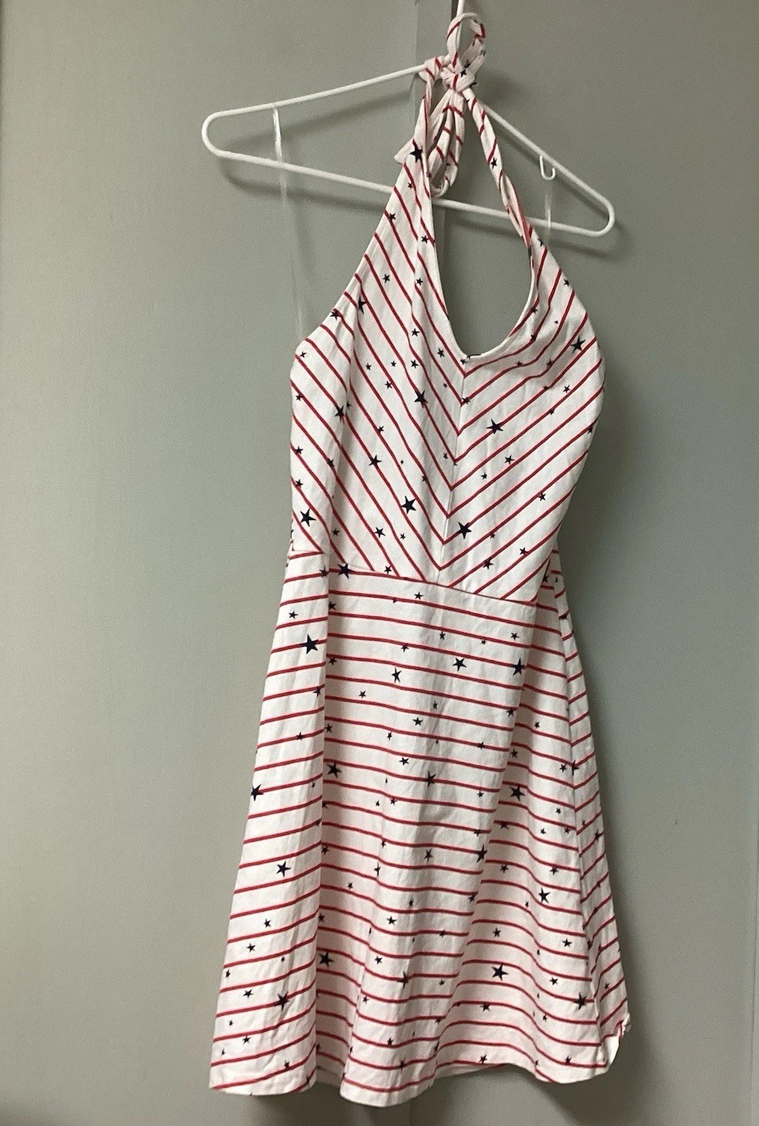 NWT SO Kohl’s Sz Large Juniors Halter Mini Dress Stretch Americana Patriotic 4th
