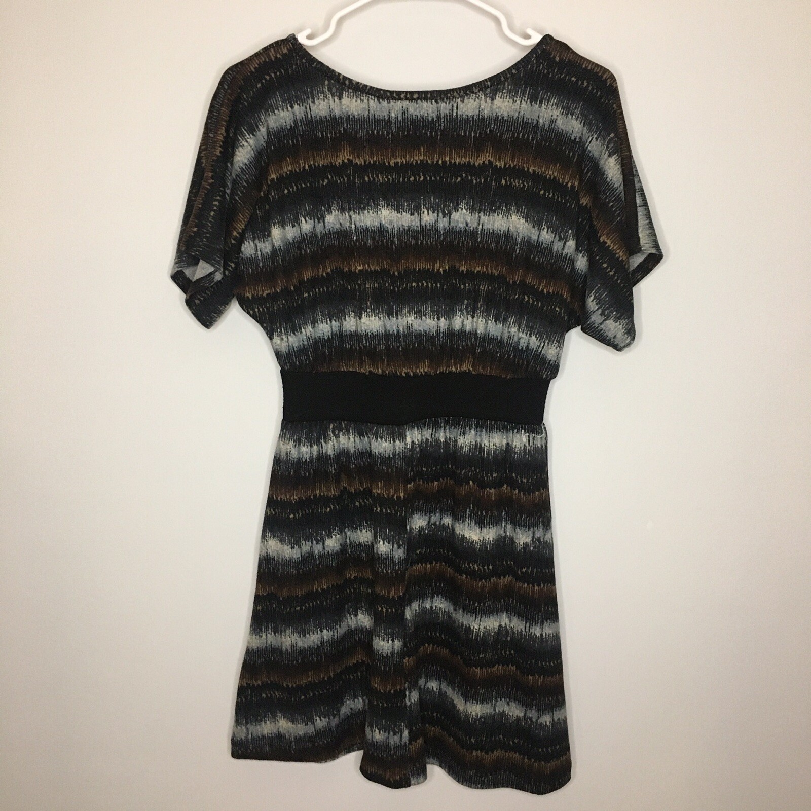 DELIRIOUS Blue Brown Striped Short Mini Dress Small
