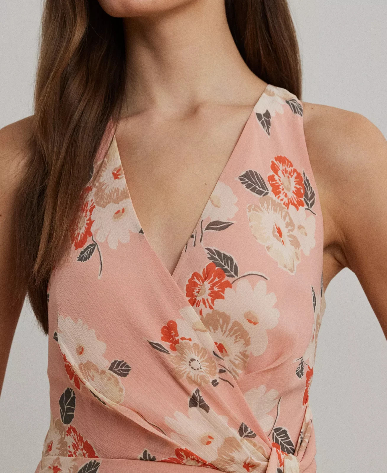 Lauren Ralph Lauren Floral Ruffle-Trim Georgette Gown MSRP $265