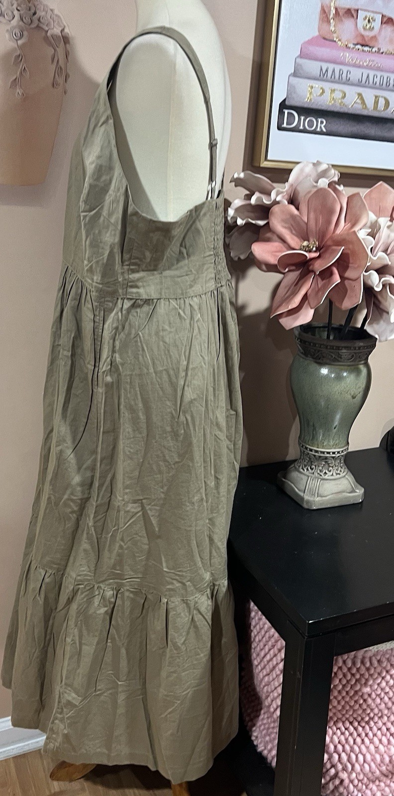 Pact Khaki Green Canopy Linen Organic Cotton Easy Tank MIDI Dress Size XL
