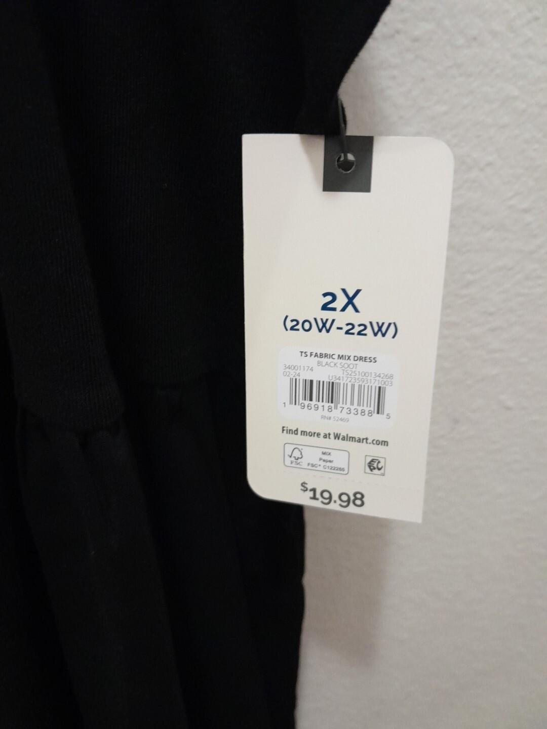 Womens Terra And Sky Size 2X 20W-22W Fabric Mix Dress Black NWT