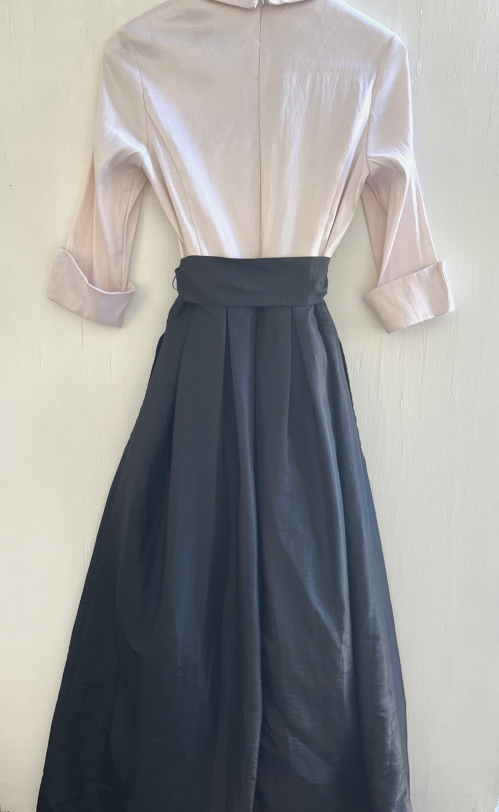 JESSICA HOWARD Pink & Black Taffeta Maxi Dress Sash Tie Waist Evening Gown 6 EUC