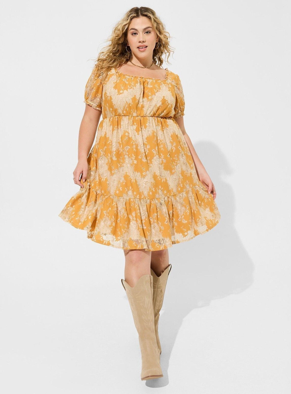 Torrid Babydoll Dress Yellow Ivory Lace Tiered NWT New 3X