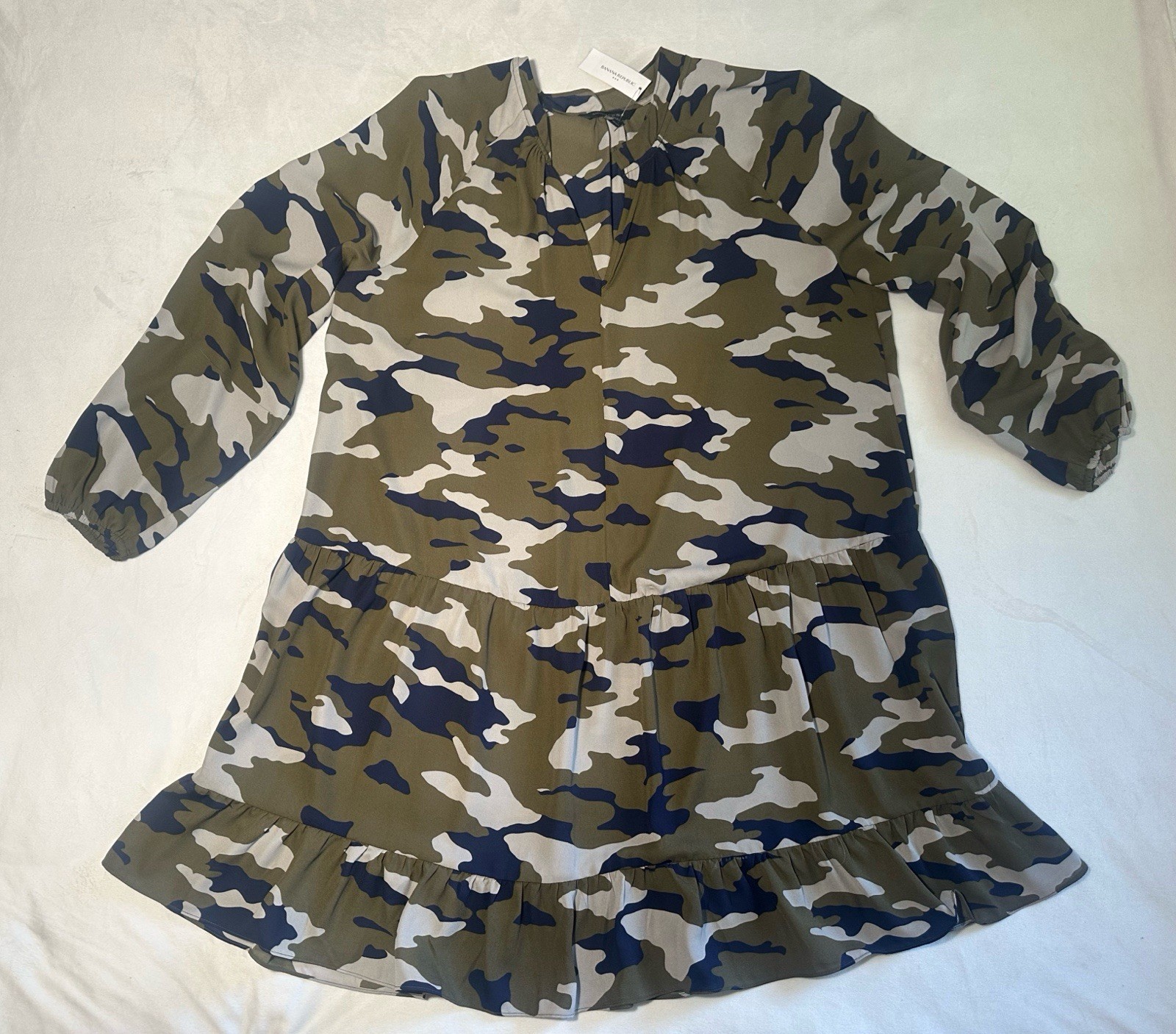 NEW Banana Republic Camo Short Dress Army Miss Green Navy L Swing Flowy