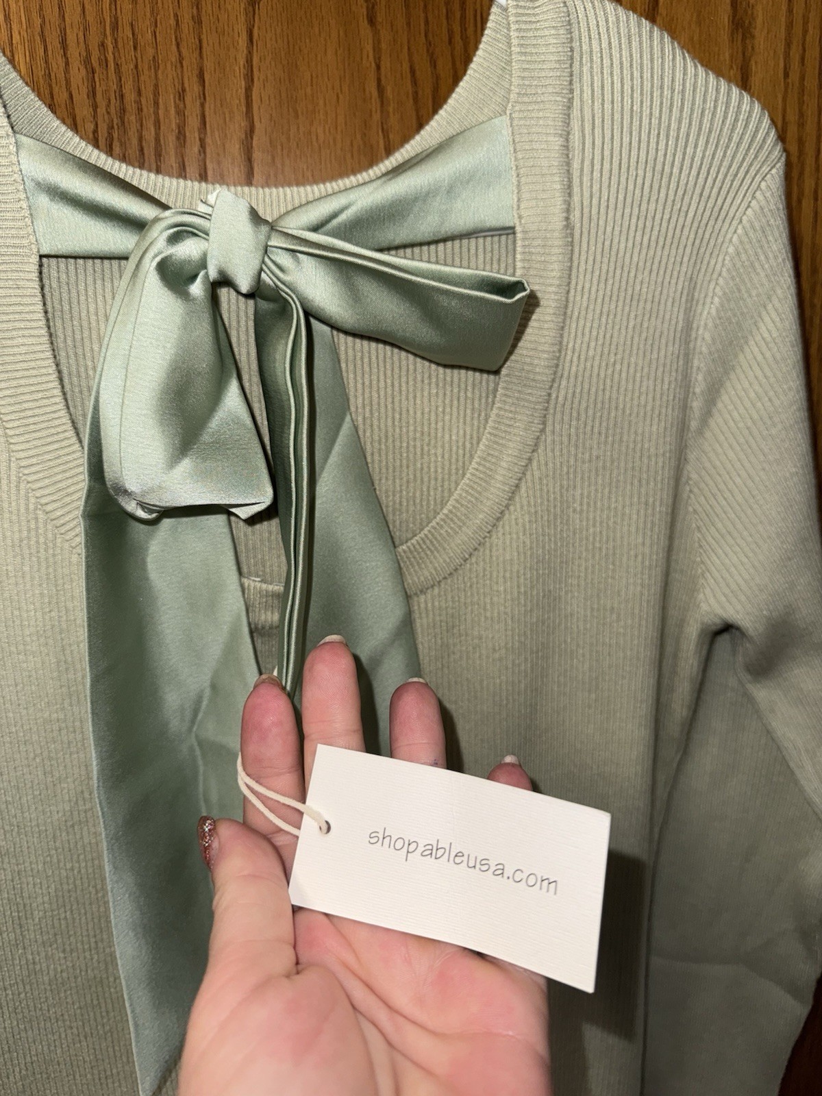NWT Able USA 2025 Spring Collection Open Bow Back Maxi Dress Sage Green Large L