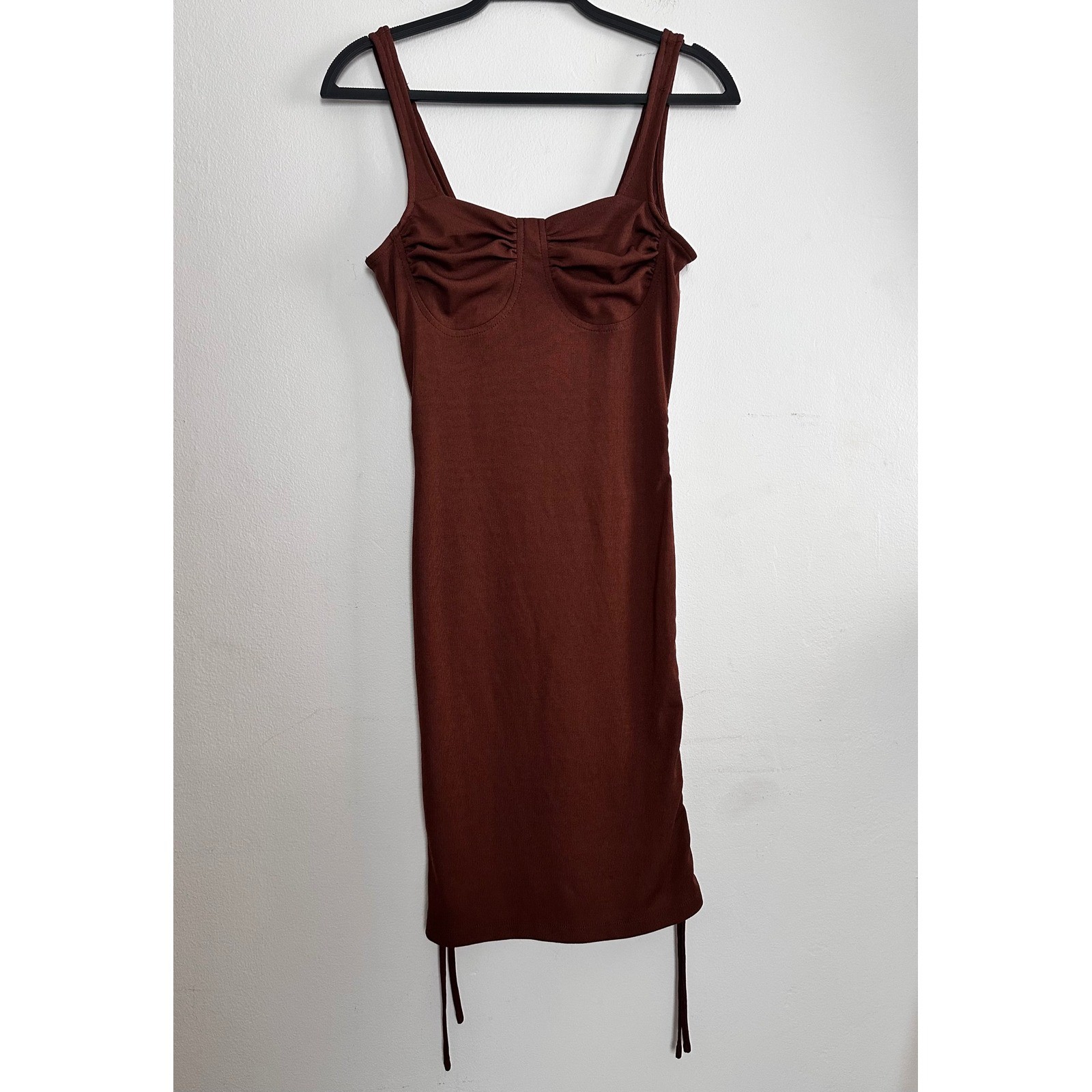 J.O.A. Brown Ribbed Bustier Bodycon Mini Dress SM Going Out Earthy Minimalist