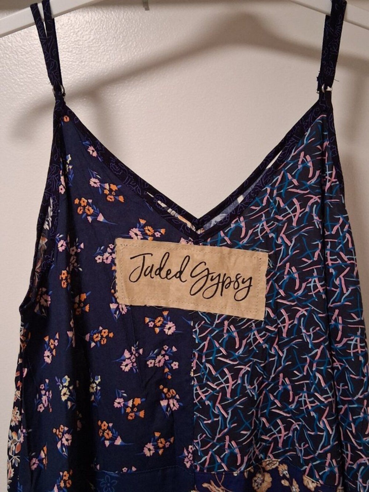 JADED gypsy Floral Patchwork Adjustable Straps Handkerchief Dress sz L/XL NWT