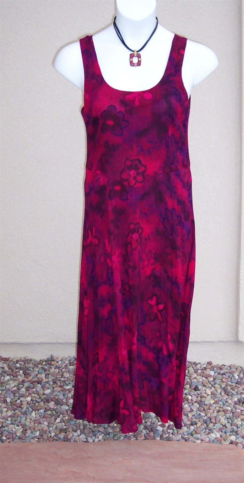 Rabbit Rabbit Rabbit Designs Dress size 12 L maxi wine hot pink crinkle rayon