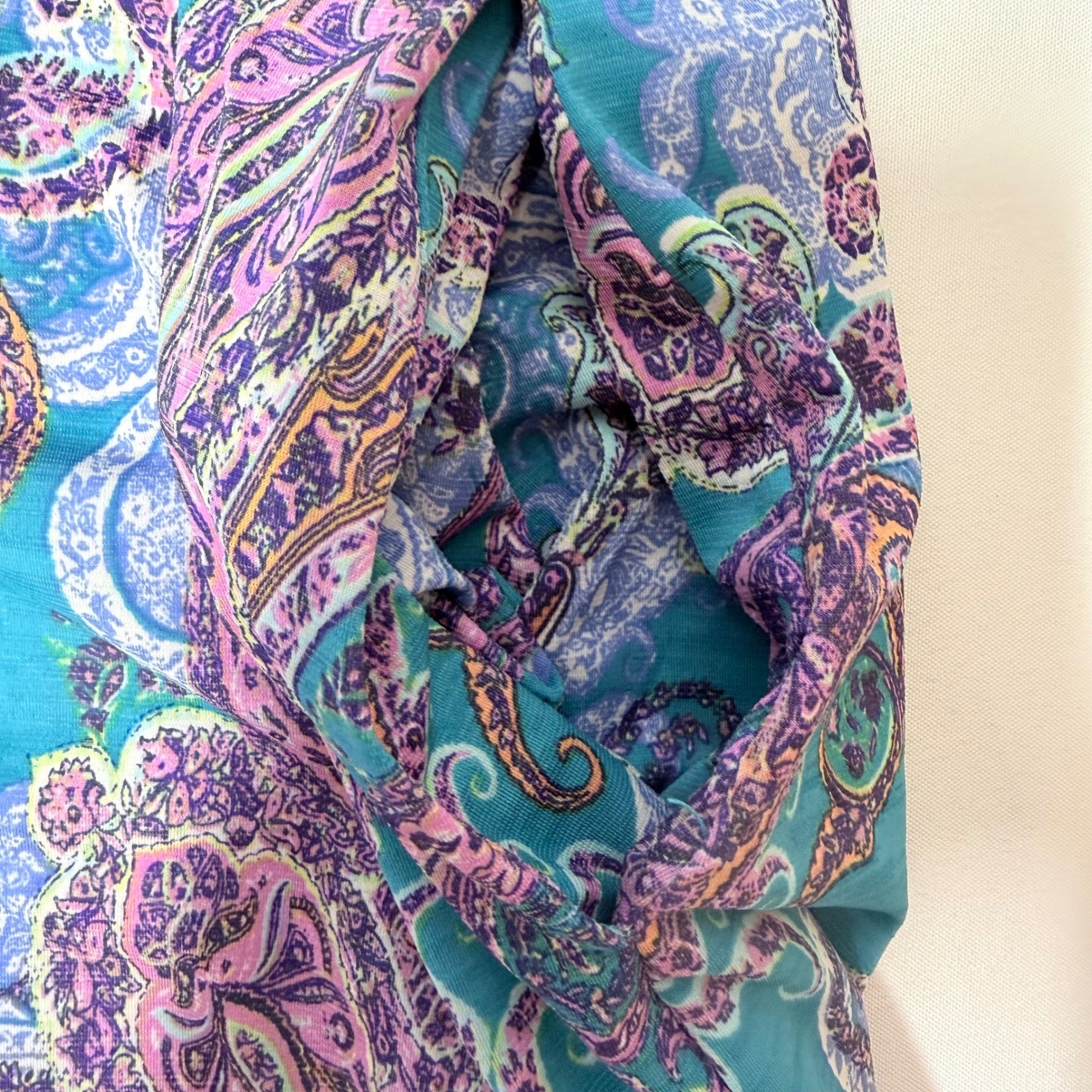 Dear Scarlett Polyester Paisley Shift Dress Womens 3X Teal NEW Roll-Tab Pockets