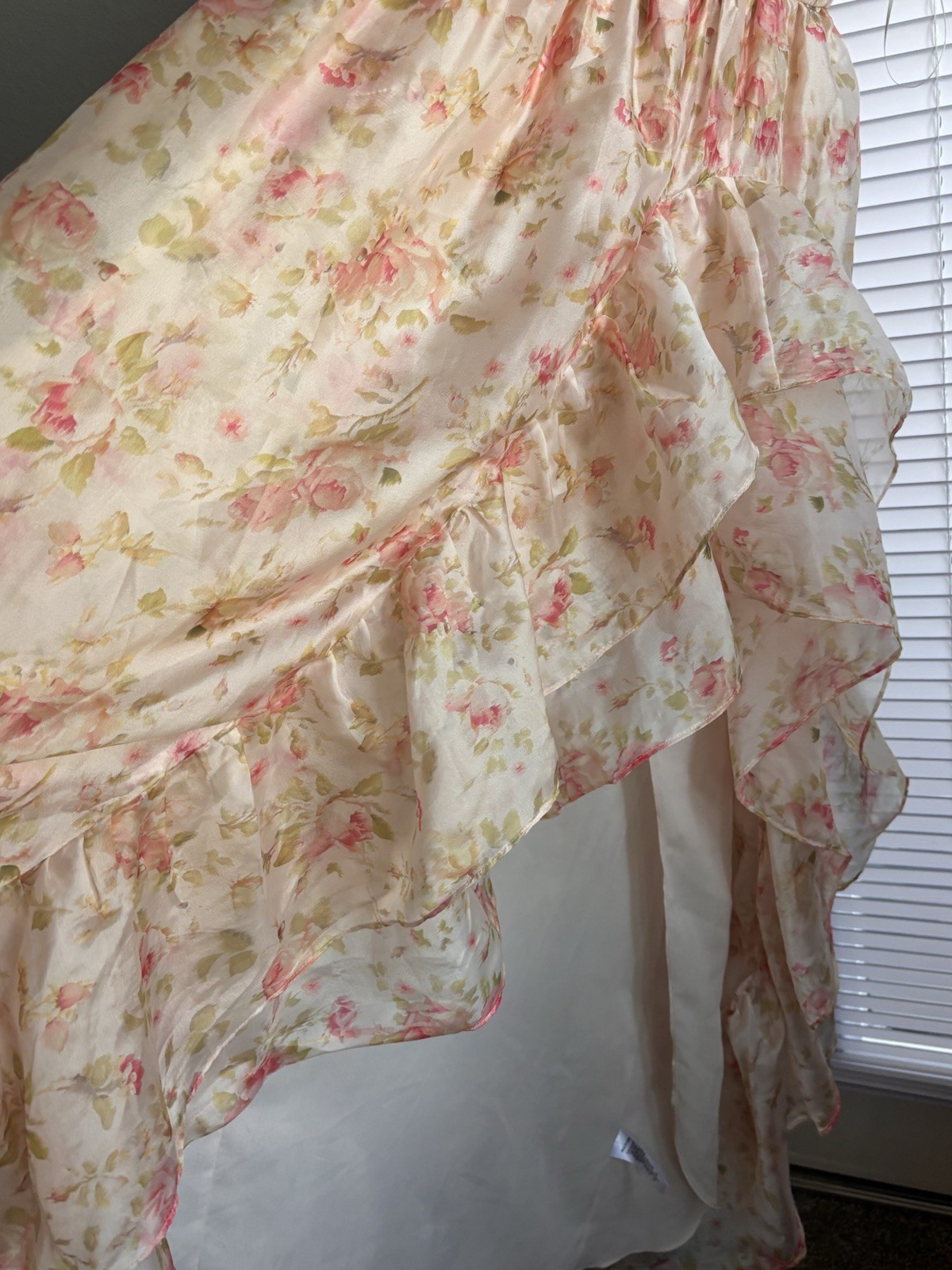 STORIA NWT Pink Green Floral Chiffon Maxi Dress Ruffle Adjustable Straps S