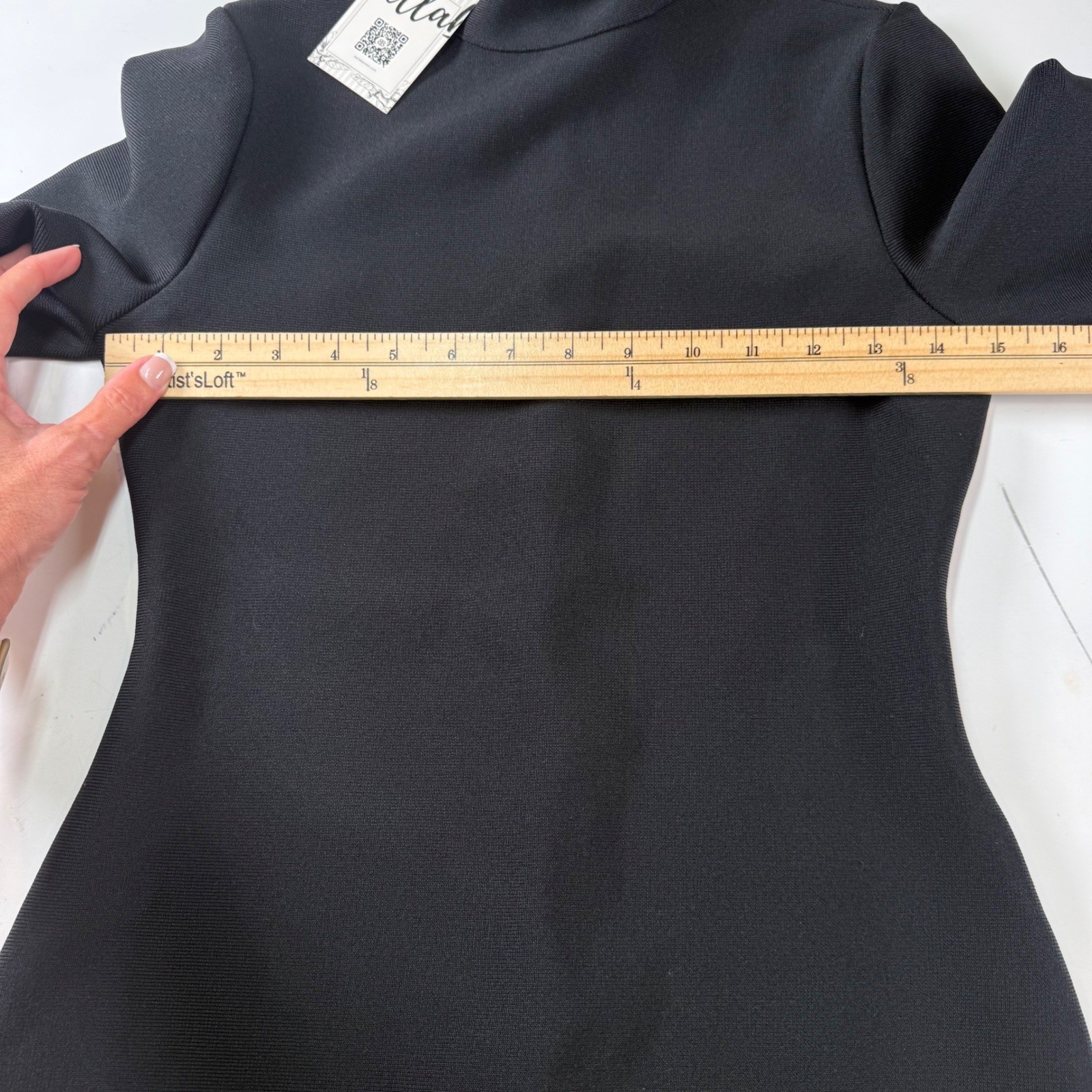 Bella Barnett Black Rhinestone Fringe Mock Neck Cocktail Dress Size Medium NWT