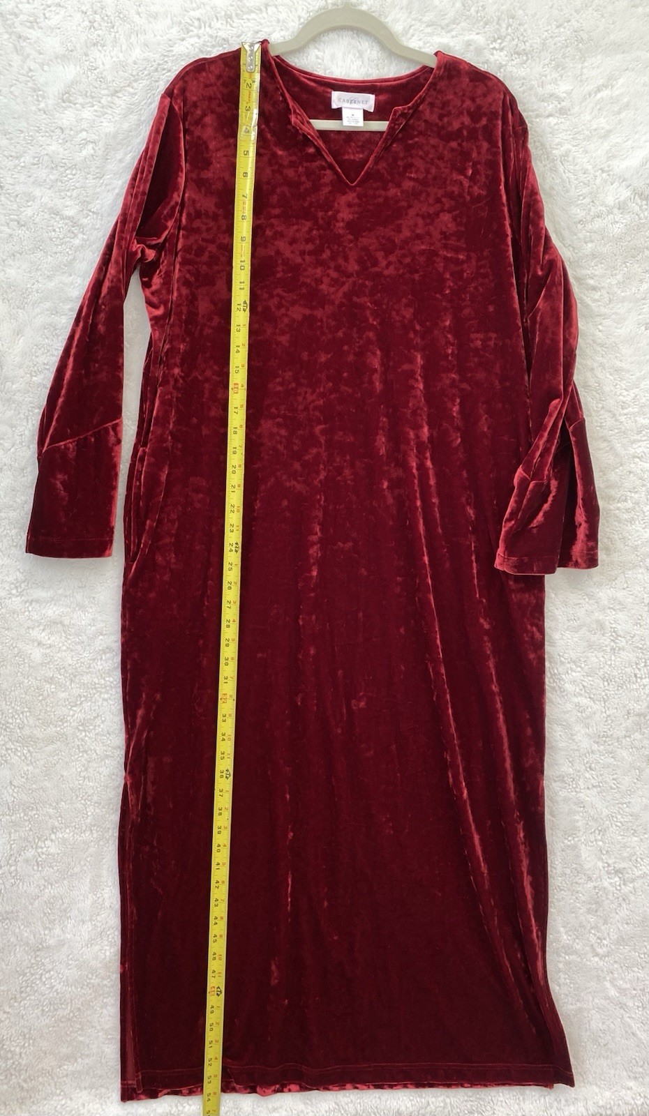 Cabernet Womens Red Crushed Velvet Velour Bell Sleeve House Dress Size Medium