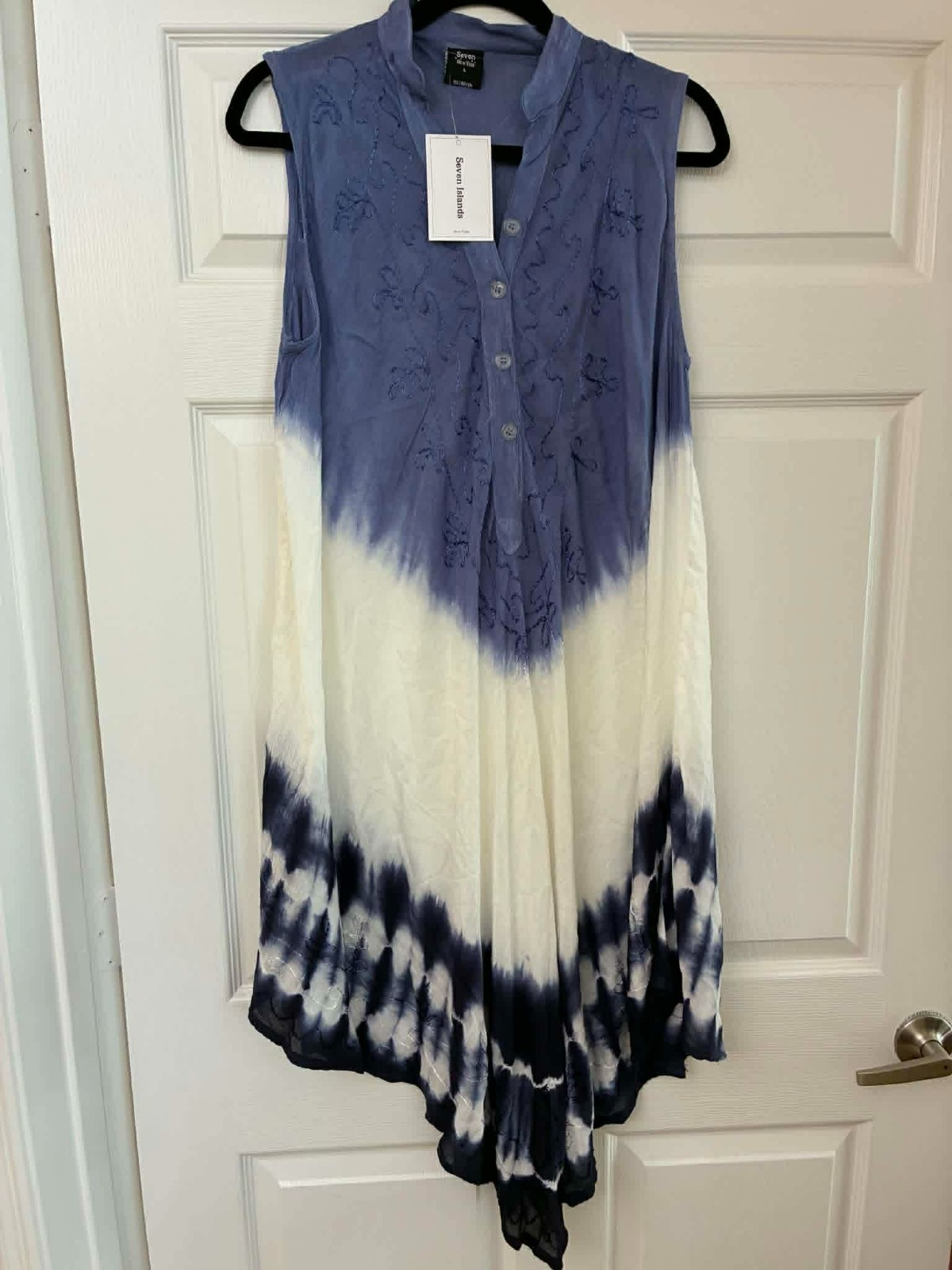 Seven Islands New York NWT Blue White Tie Dye Sleeveless Tunic Dress Large
