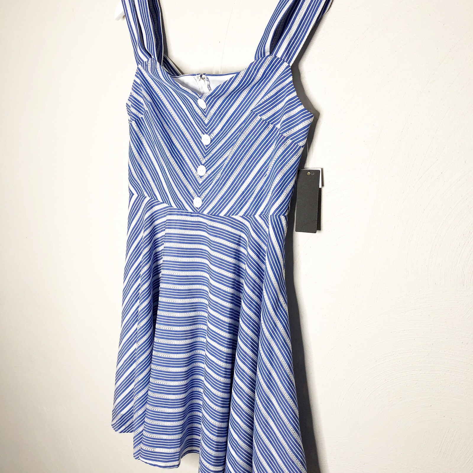 Junior’s Striped Sundress A-Line Dress Cold Shoulder $59 City Studio Blue Sz 11