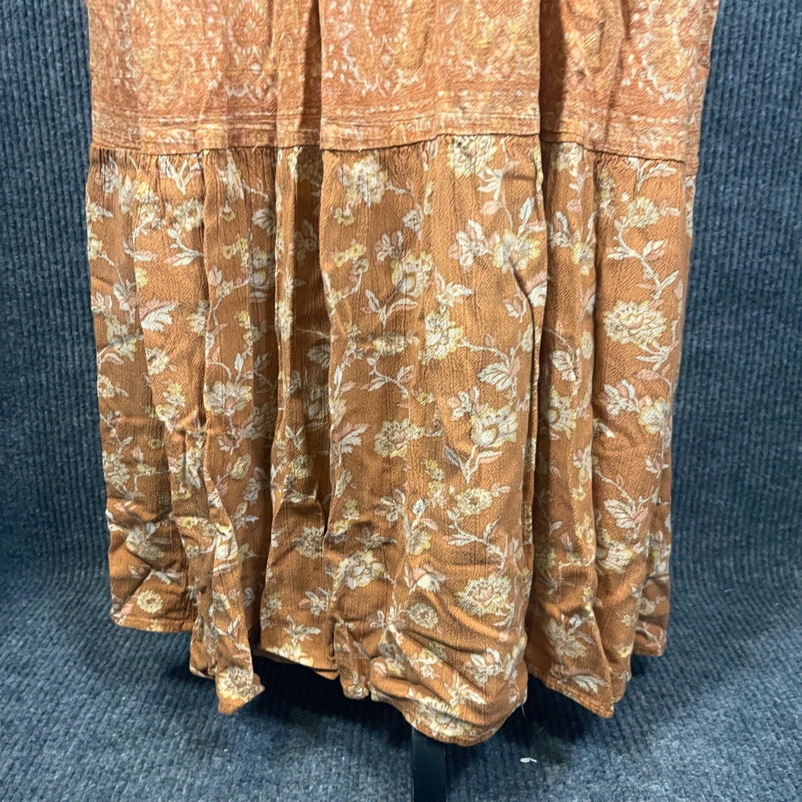 Wonderly Boho Fairy Cottagecore Peasant Tiered Maxi Dress Womens L Orange Tie Bk
