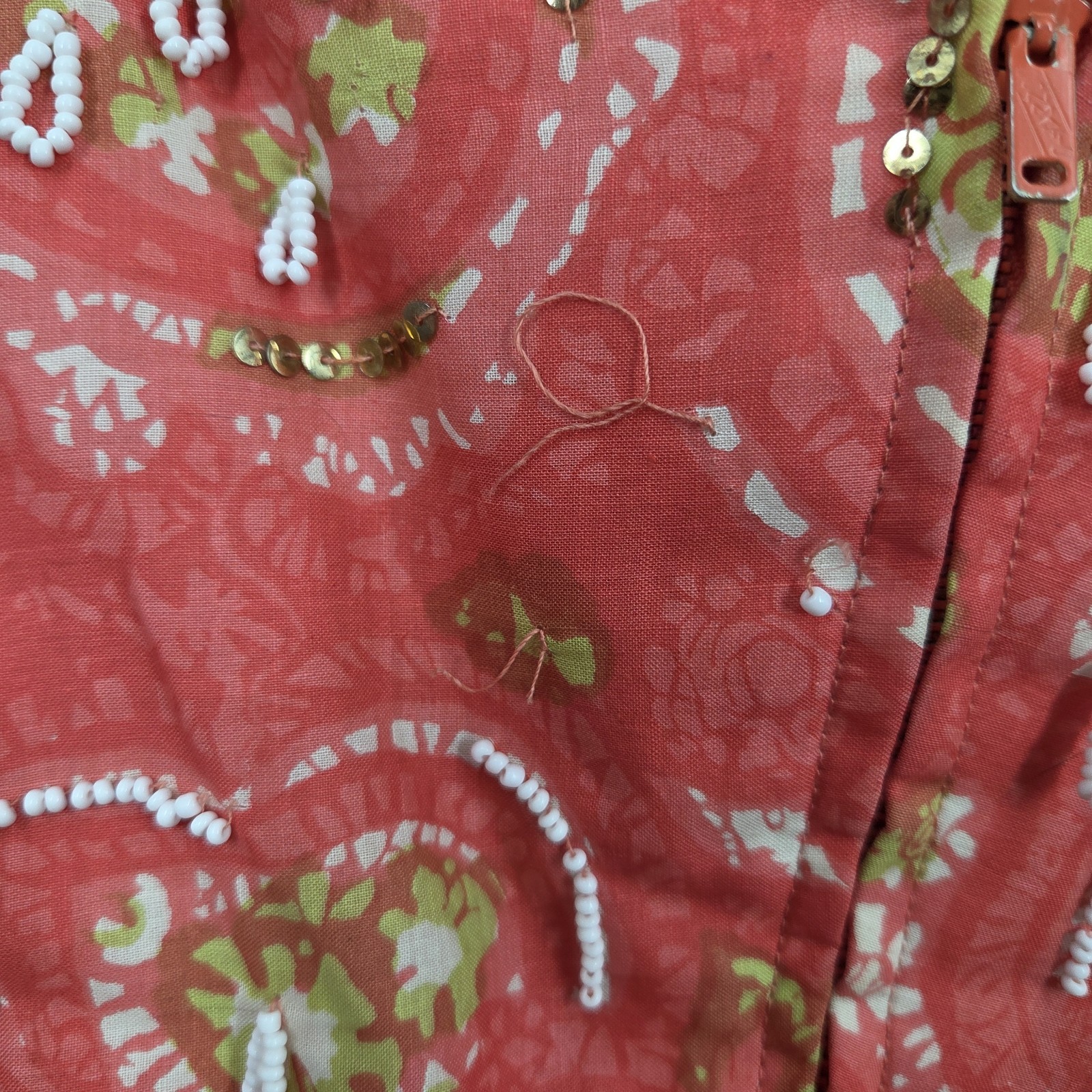 VTG 1960s Handmade Floral Dress with Bow Waist Fully Lined MadMen Beaded Wiggle