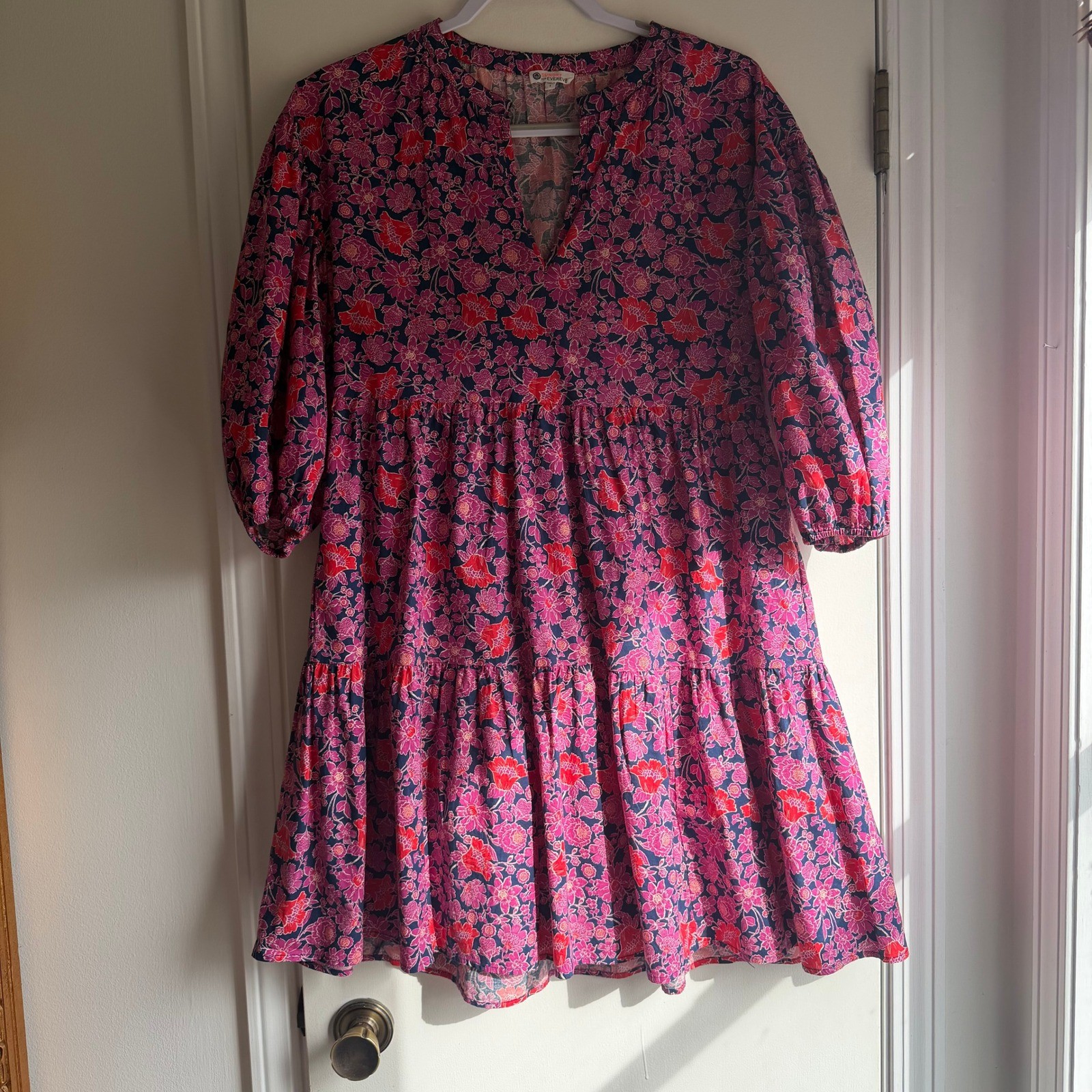 Sundry for Evereve Floral Print Tiered Smocked Neck V Neck Mini Dress Size 1