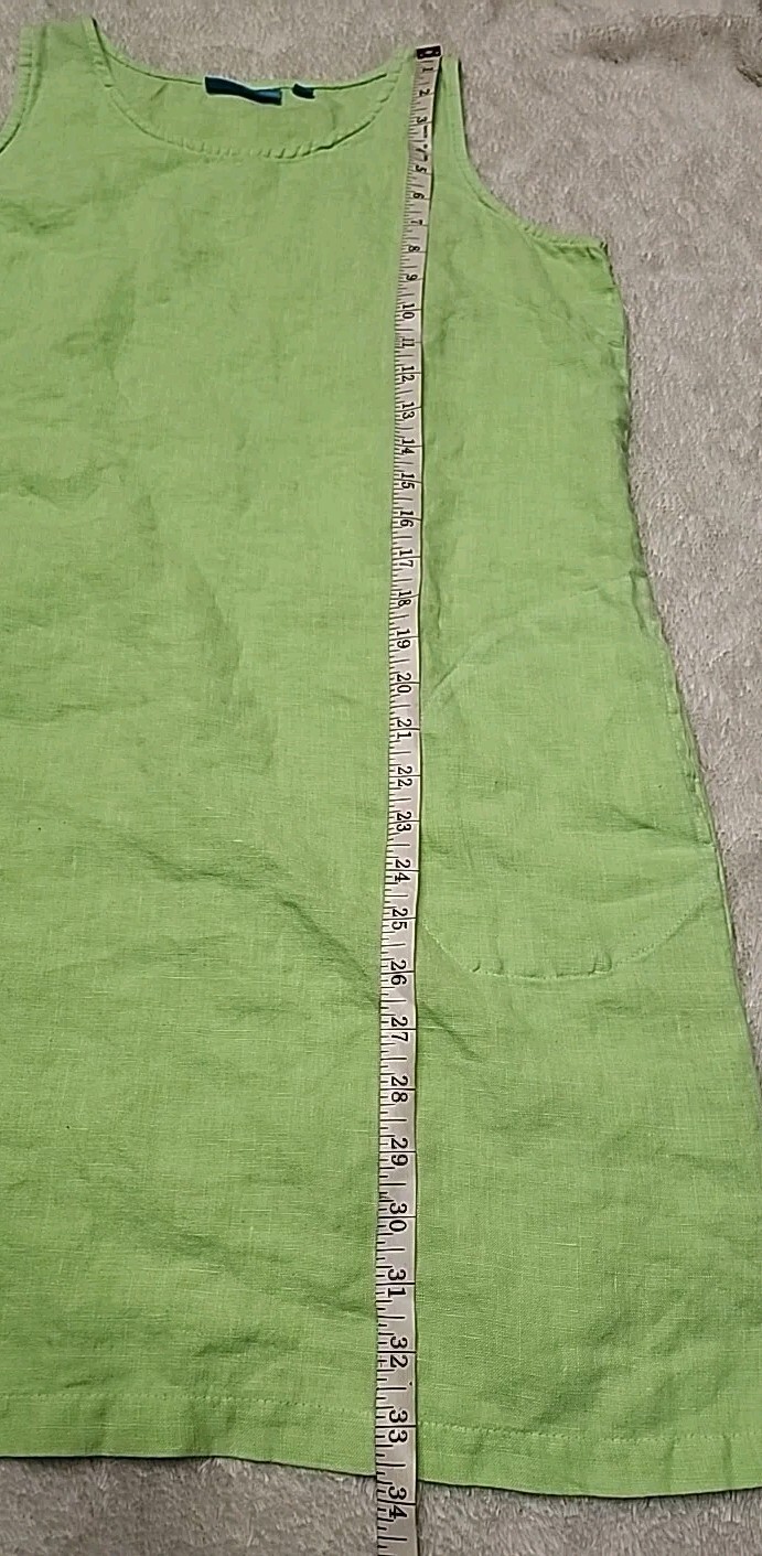 • Cotton Connection Women’s Sleeveless 100% Linen Dress Size Small Green Pockets
