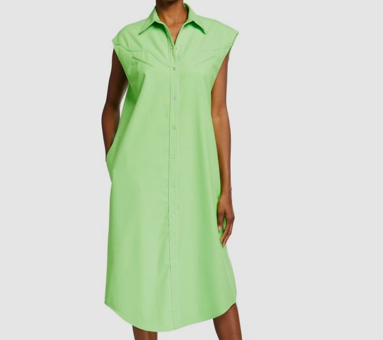 $640 MM6 Maison Margiela Women’s Green Sleeveless Yoked Midi Dress Sz IT 44/US 8
