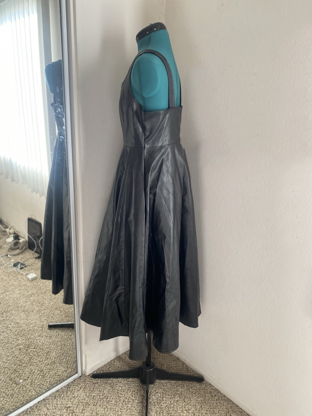 Nerazzurri Sleeveless Black Faux Leather Maxi Dress Size M