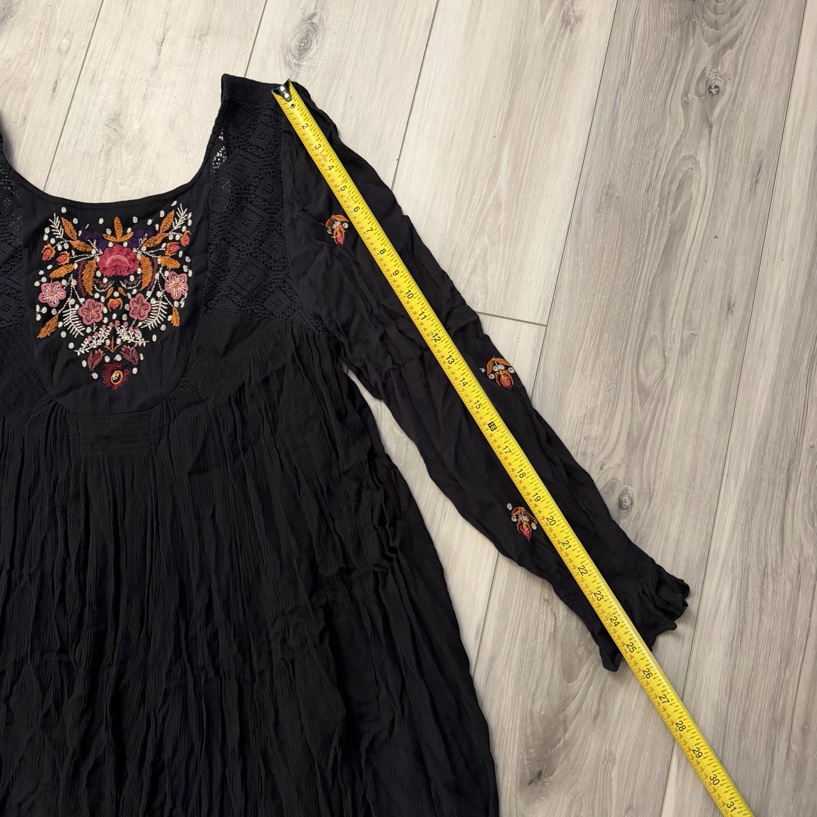 Free People Mohave Mini Dress Black Embroidered Festival Boho Women’s Medium