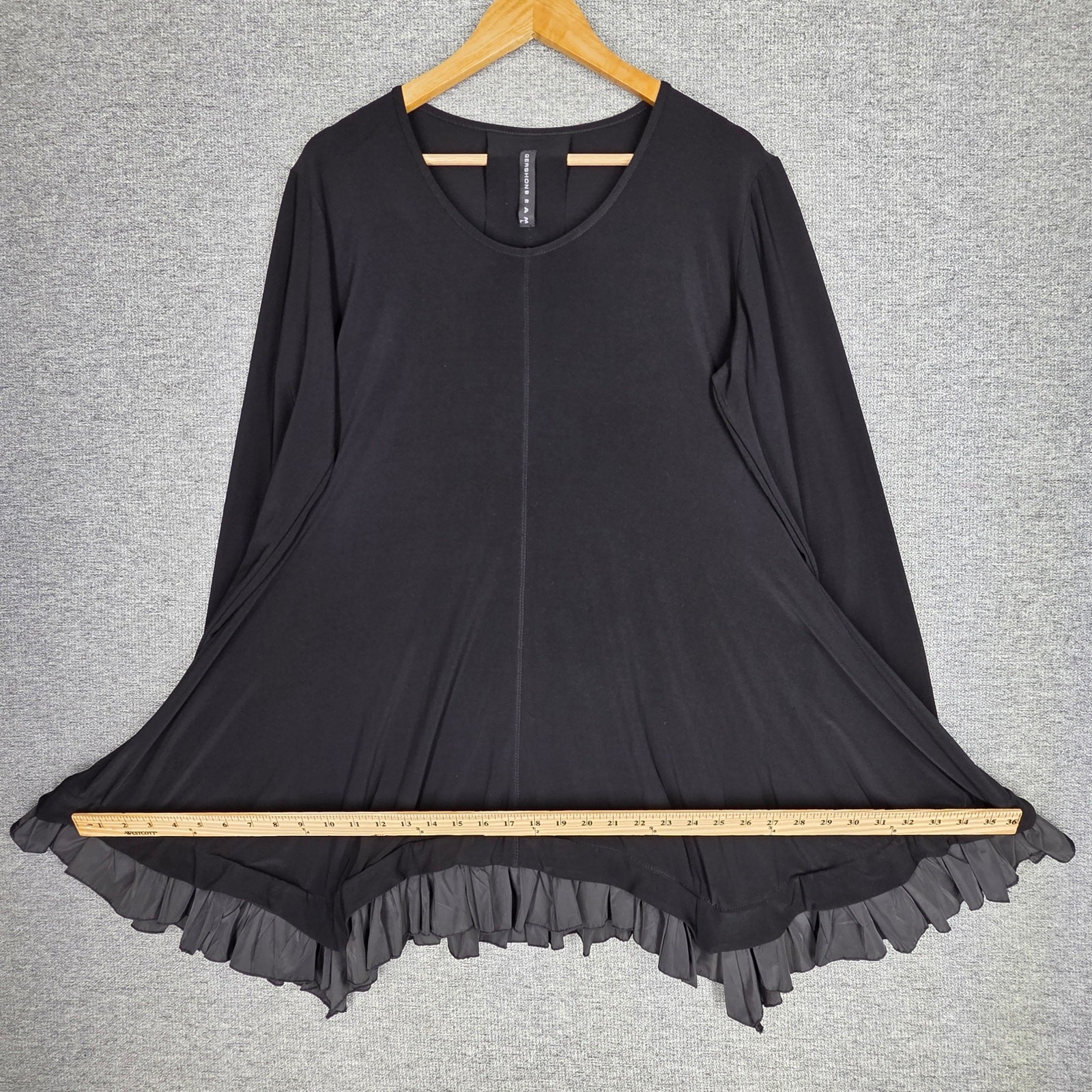 GERSHON BRAM WOMEN’S ASYMMETRICAL RUFFLE‑HEM TUNIC DRESS – BLACK – SIZE LARGE